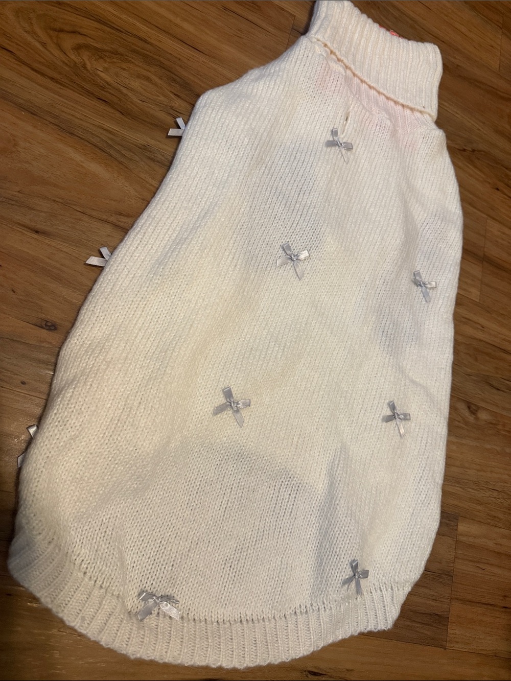Boots & Barkley Cream Knit Dog Sweater with Satin Bows